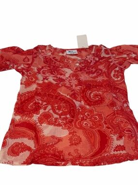 Raj Kids Boho Tunic Top Red Paisley Embroidered Long Sleeve Size 6–8Y NWT